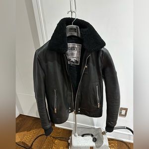 Diesel men’s leather bomber jacket black size clean